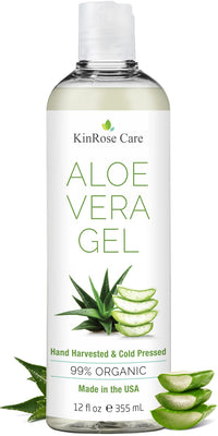 Thumbnail for KinRose Care, 12oz Organic Aloe Vera Gel for Face, Skin, Hair & Sunburn Relief - From 100 Percent Pure Aloe Vera - Cold Pressed, Vegan, Unscented - Made in USA.