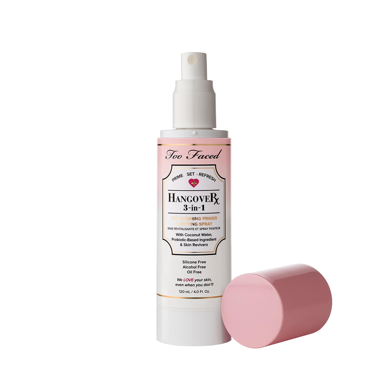 Too Faced Hangover 3-in-1 Primer & Setting Spray | Soothing & Hydrating Setting Spray for Face Makeup | Coconut Water | 4 Fl Oz, Clear