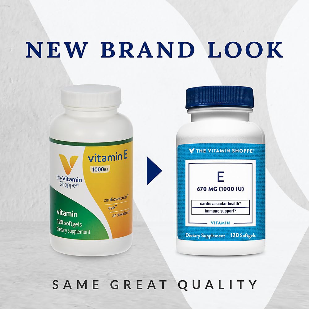 The Vitamin Shoppe Vitamin E 1,000IU - Antioxidant Support for Skin Health & Immune Function, Daily Vitamin (120 Softgels)