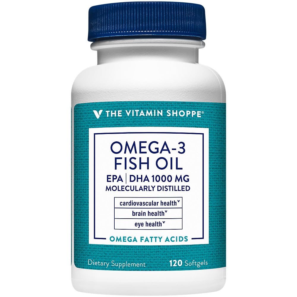 The Vitamin Shoppe Omega 3 Fish Oil 1000MG EPA DHA - Heart Health, Brain Function & Joint Support, Molecularly Distilled (120 Softgels)