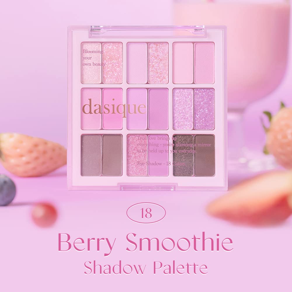 dasique Shadow Palette #18 Berry Smoothie l Vegan, Cruelty-Free l 18 Blendable Shades in Smooth Matte and Shimmer Finishes with Gorgeous Pearls