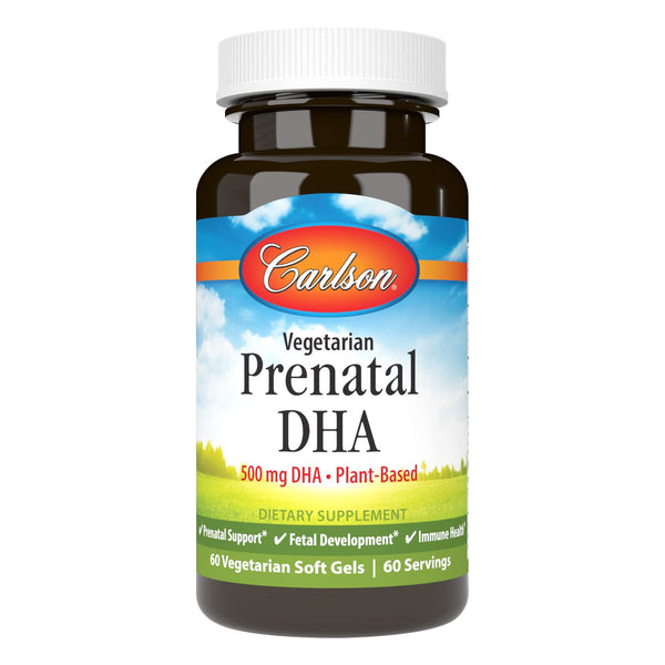 Carlson - Vegetarian Prenatal DHA, 500 mg DHA, Plant Based, Sustainably Sourced from Algae, Prenatal Support, Fetal Development, 60 Softgels