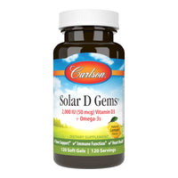 Thumbnail for Carlson Labs Solar D Gems Natural Vitamin D3, 2000 IU, 120 Softgels