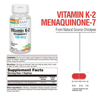 Thumbnail for Solaray Triple Strength Vitamin K-2 as MK-7 150 mcg - Vitamin K2 MK7 Supplement for Bone Health Support, Pure Vit K2 as Menaquinone for Women and Men - 30 Vegan Capsules