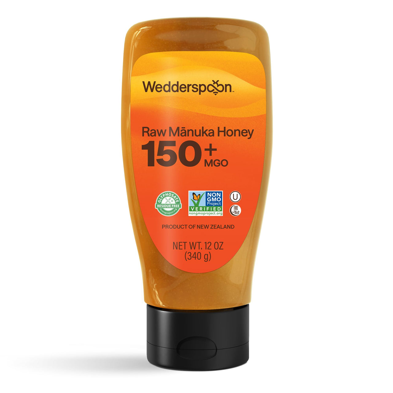Wedderspoon Raw Manuka Honey, Unpasteurized, Genuine New Zealand Honey, Multi-Functional, Non-GMO Superfood, Convenient Squeeze Bottle, KFactor 16, 12 Ounce