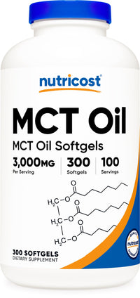 Thumbnail for Nutricost MCT Oil Softgels 1000mg, 300 SFG (3,000mg Serv) - Great for Keto, Ketosis, and Ketogenic Diets