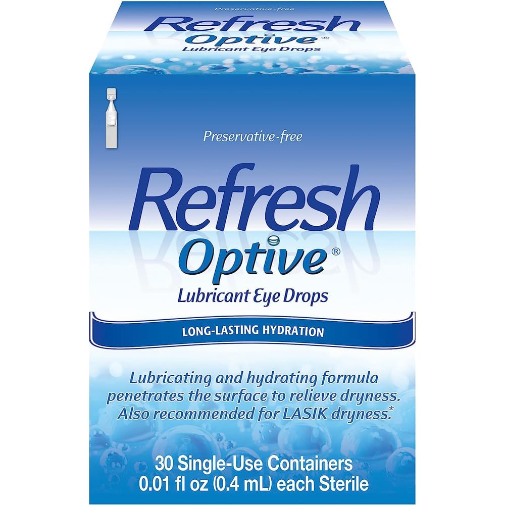 Refresh Optive Lubricant Eye Drops For Dry Eyes, Preservative-Free, 0.01 Fl Oz Single-Use Containers, 30 Count
