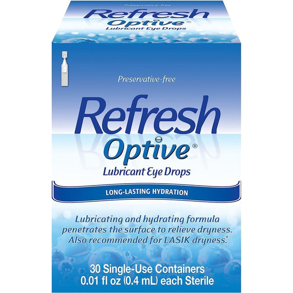 Refresh Optive Lubricant Eye Drops For Dry Eyes, Preservative-Free, 0.01 Fl Oz Single-Use Containers, 30 Count