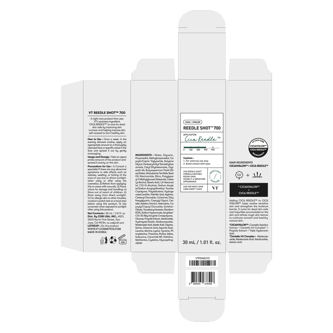 VT COSMETICS CICA Reedle Shot 700, Spicule Microneedling Serum for Pore Care&Exfoliation, Exosome&Centella Asiatica for Glass Skin, Acne&Blemish Care, Korean Liquid Skin Booster (1 Fl Oz / 30ml)