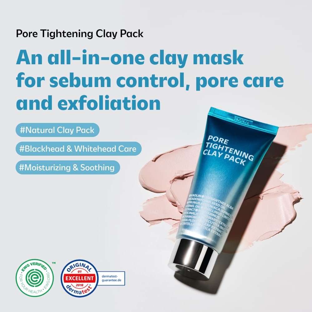 ISOI Pore Tightening Clay Mask Pack, Natural Kaolin Clay & Plant-Based Formula for Tightening, Lifting, Exfoliating & Sebum Control, Moisture-Balancing, Korean Skin Care (3.38 fl. oz, 100ml)