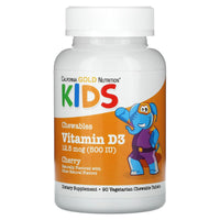 Thumbnail for California Gold Nutrition Chewable Vitamin D3 for Children, Natural Cherry, 12.5 mcg (500 IU), 90 Vegetarian Tablets