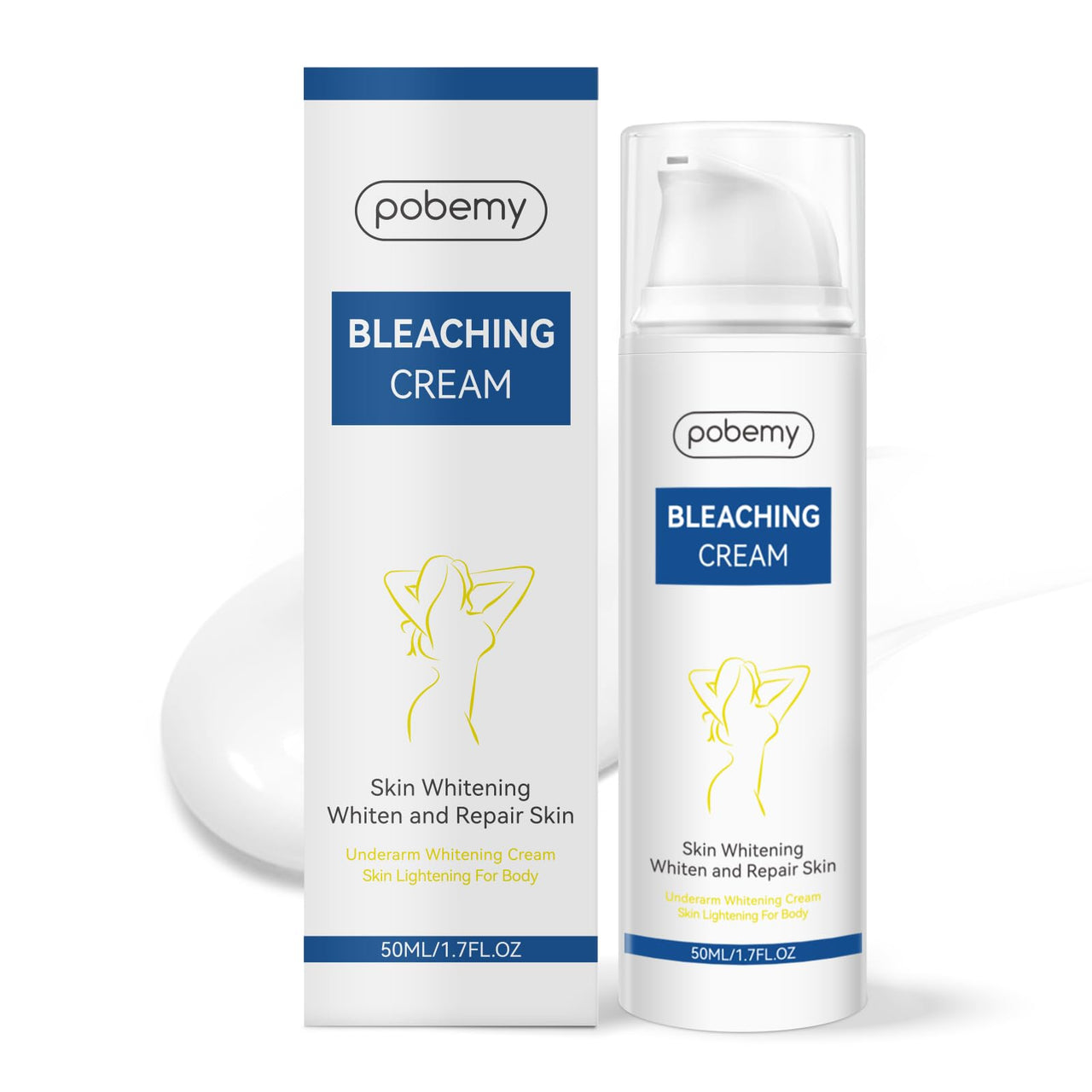 Pobemy Skin Bleaching Cream, Dark Spot Remover for Face, Intimate Areas & Body, Vitamin C Lightening for Underarms, Knees, Elbows, Inner Thighs, Bikini Line – Sensitive Skin Lightening Cream- 1.7FL OZ