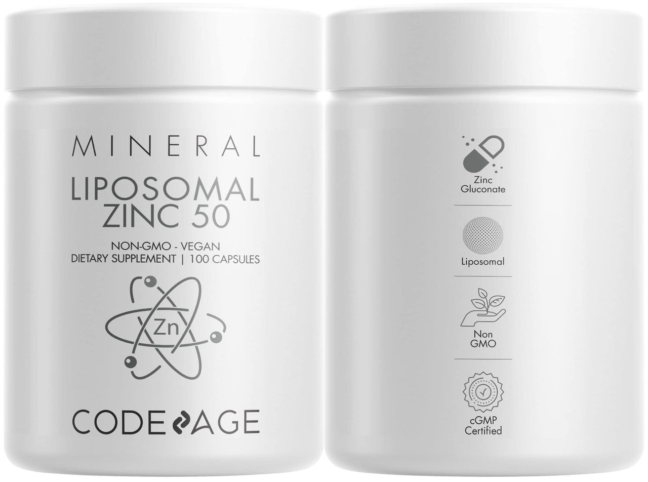 Codeage Liposomal Zinc Supplement – 3 Month Supply – One Per Day - 50 mg Zinc Gluconate Vitamin Pills - Essential Mineral Supplements Zinc Plus Liposomal Delivery Matrix – Vegan Non-GMO - 2 Pack