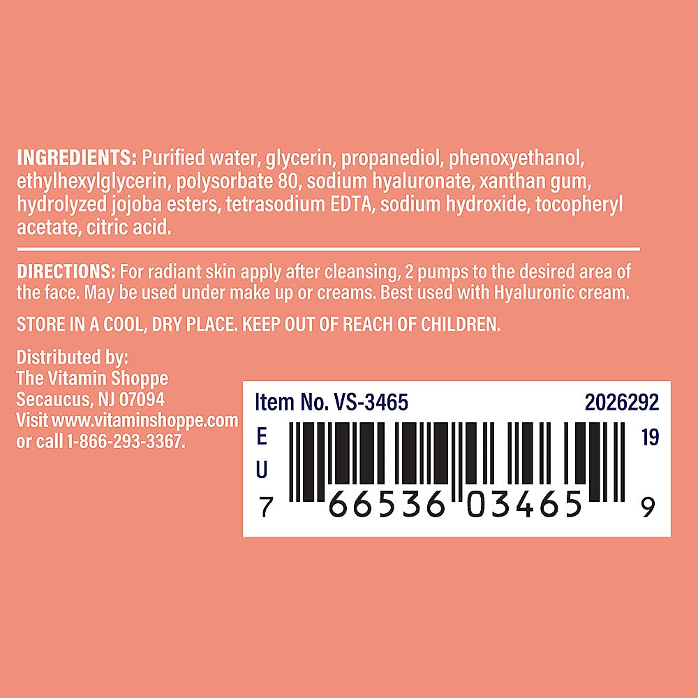 The Vitamin Shoppe Hyaluronic Acid Serum - Anti-Aging Hydration & Wrinkle Defense | Face Moisturizer | 1 oz Dropper Bottle | Paraben-Free
