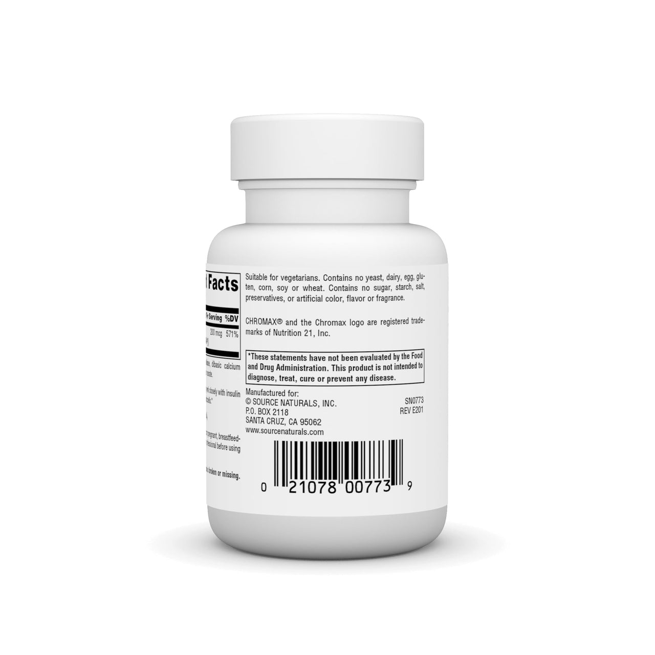 Source Naturals Chromium Picolinate, Yeast Free Chromium, 200 mcg - 60 Tablets