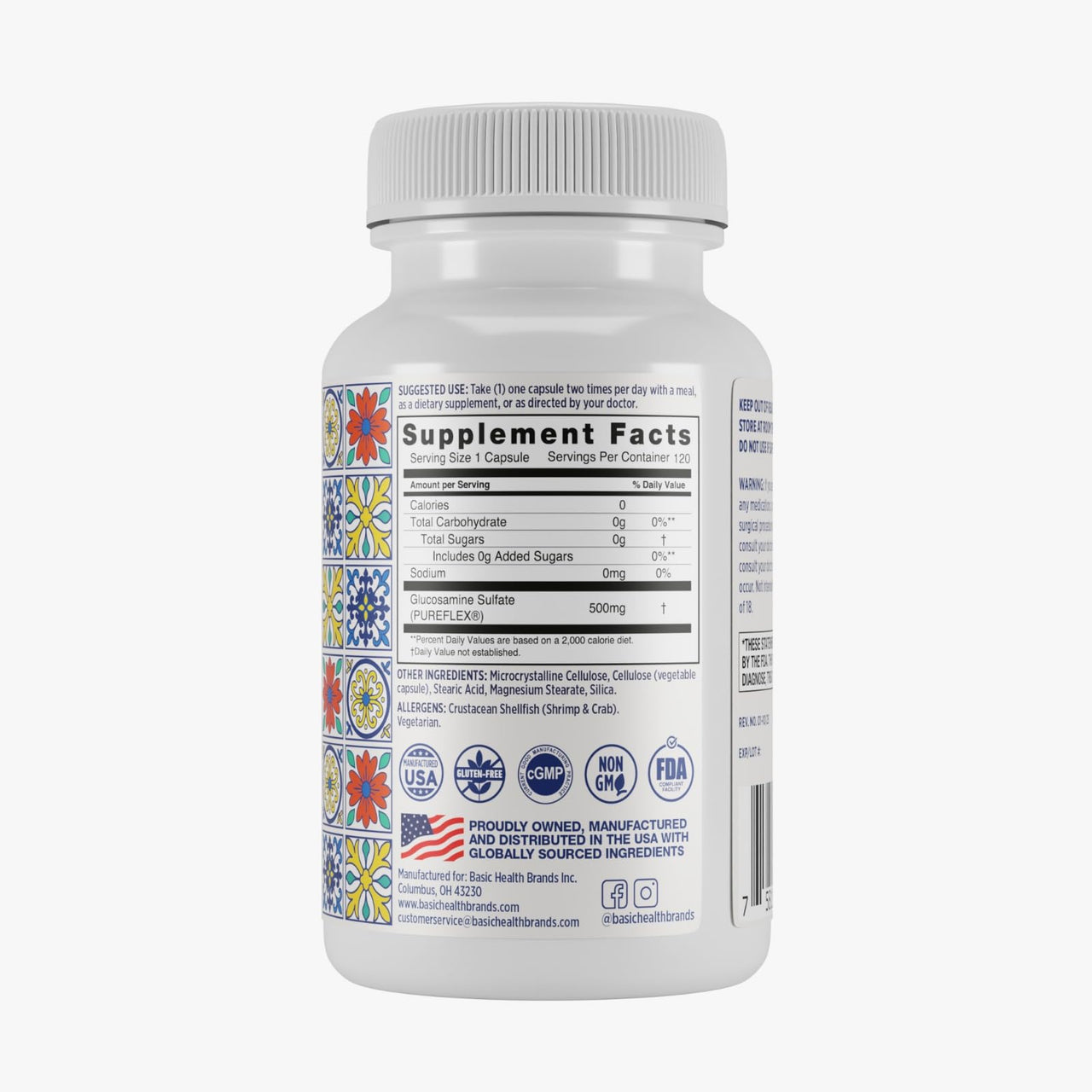 Basic Brands Pura Salud Pureflex Glucosamine Sulfate 500mg â€“ Joints, Vision & Bones Support â€“ Promotes Flexibility, Comfort & Mobility â€“ 120 Capsules, Gluten-Free, Made in USA