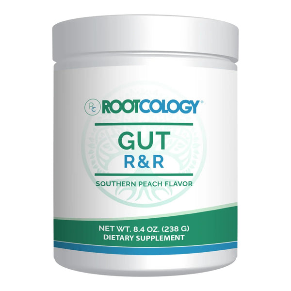 Rootcology by Dr. Izabella Wentz | Gut R&R | Support Gastrointestinal Function and Regularity with Zinc, Licorice, Aloe Vera, and Slippery Elm Extract | Southern Peach Flavor | 238g 28 Servings