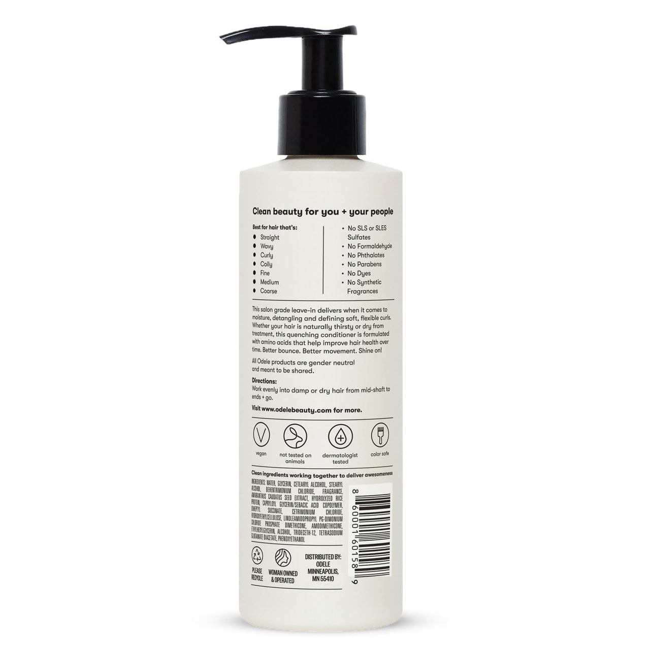 Odele Vegan Leave-In Conditioner, for Deep Moisture, Detangling, Frizz Control, Weightless Shine, and All Hair Types + Textures, 8 fl oz