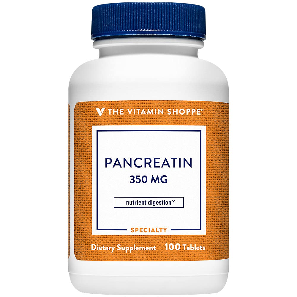 The Vitamin Shoppe Pancreatin 500MG, Natural Digestive Enzyme Supplement, Supports Digestion of Fats, Protein, Carbohydrates (100 Tablets)