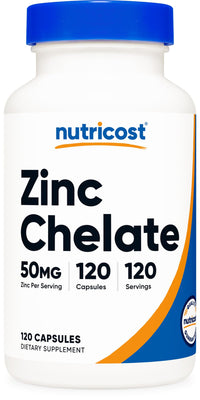 Thumbnail for Nutricost Zinc Chelate 50mg, 120 Vegetarian Capsules - Gluten Free and Non-GMO