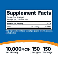 Thumbnail for Nutricost Biotin (10,000mcg) 150 Softgels - Gluten Free, Non-GMO