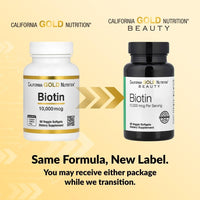 Thumbnail for California Gold Nutrition Biotin, 10,000 mcg d-Biotin, for Healthy Hair, Nails & Skin, Non GMO, Suitable for Vegetarians, Gluten Free, 90 Veggie Softgels