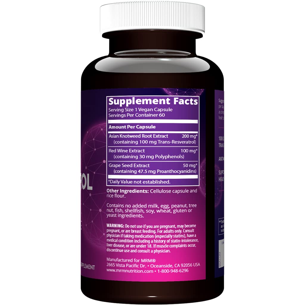 MRM Nutrition Resveratrol 100mg - For Women and Men - Natural Trans-Resveratrol Antioxidant Supplement for Cellular Health, Aging Support, and Nutritional Wellness, Vegan, Gluten-Free - 60 Servings