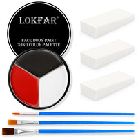 Thumbnail for Black White Red Face & Body Paint - Blendable Facepaint Foundation with Sponge & Brush for Skin, Professional Halloween Face Make-up Kit for Zombie Clown Vampire Skeleton Skull Joker Costume