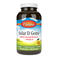 Thumbnail for Carlson - Solar D Gems, Vitamin D3 and Omega-3 Supplement, 2000 IU (50 mcg) Vitamin D3, 115 mg Omega-3s EPA and DHA Supplement, Wild Caught, Sustainably Sourced, Lemon, 360 Softgels
