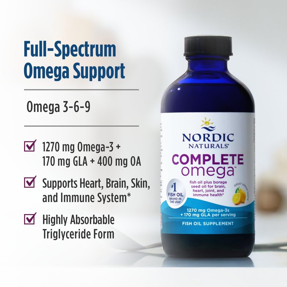 Nordic Naturals Complete Omega, Lemon Flavor - 16 oz - 1270 mg Omega-3 - EPA & DHA with Added GLA - Healthy Skin, Cognition, Positive Mood - Non-GMO - 96 Servings