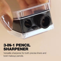 Thumbnail for Palladio Double Barrel 3 in 1 Cosmetic Pencil Sharpener with Cover, Stainless Steel Blade, Size Adjuster, Essential for Small and Extra Large Lip Liner, Eyeliner, Brow Pencils