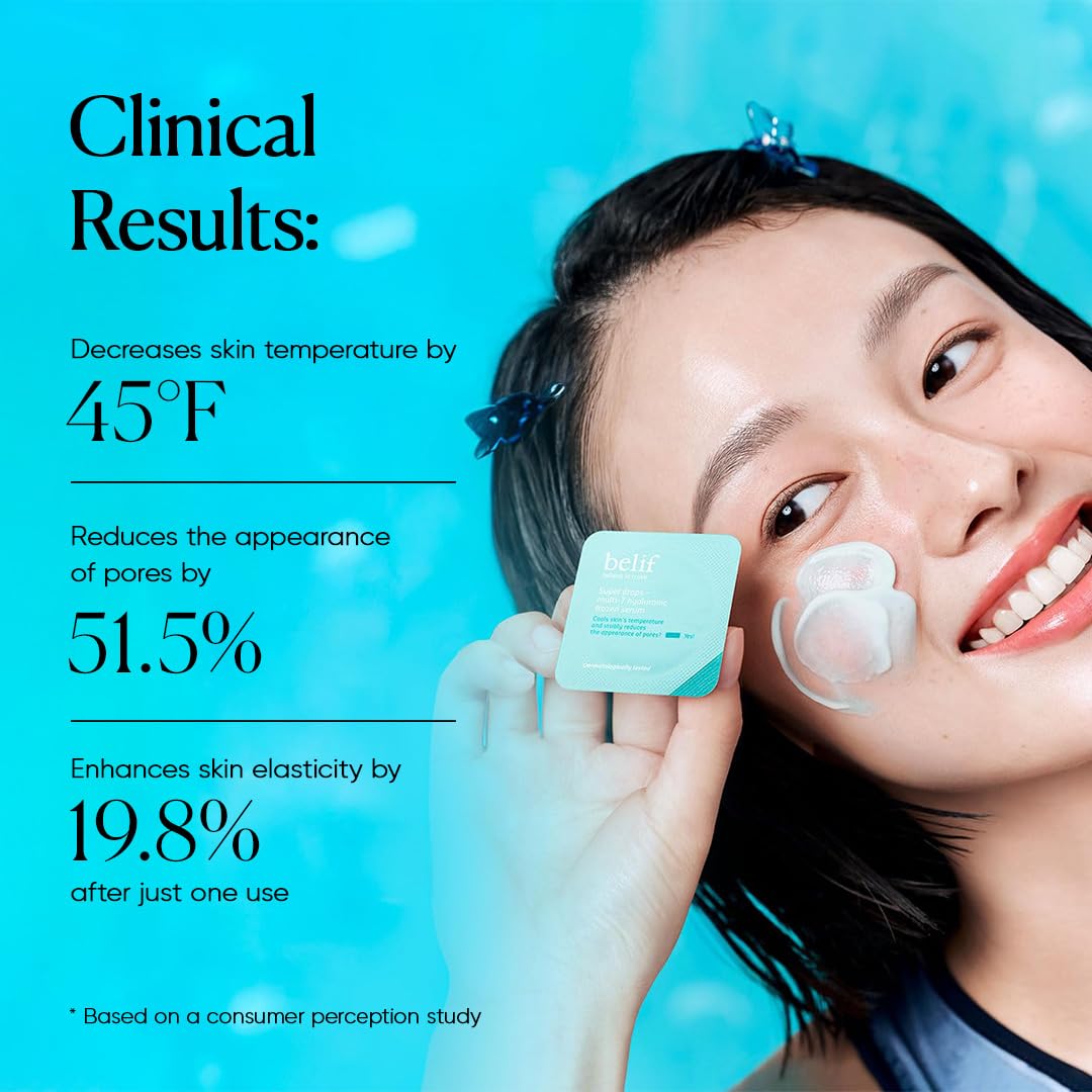 belif Super Drops Multi-7 Hyaluronic Frozen Serum - Hydrating, Soothing, Depuffing Serum with Peptides & Caffeine, Enhances Skin Elasticity, Korean Skincare, 5mlx9EA