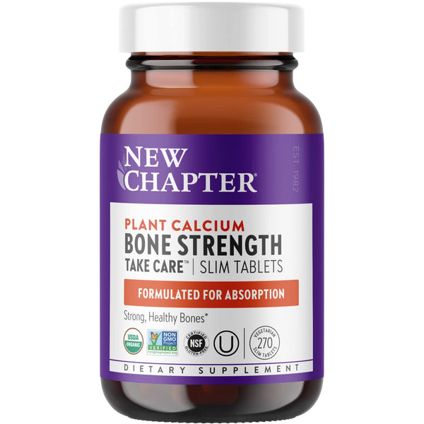 New Chapter Calcium Supplement - Bone Strength Plant-Based USDA Organic Calcium with Magnesium, Vitamin D3+K2, for Bone Health & Joint Mobility, Heart Support, 905 mg dose - 270 Slim Tablets