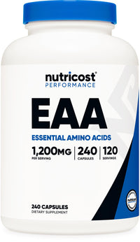 Thumbnail for Nutricost EAA Capsules 1200mg, 240 Capsules - Essential Amino Acids, 120 Servings - Non-GMO, Gluten Free & Vegan