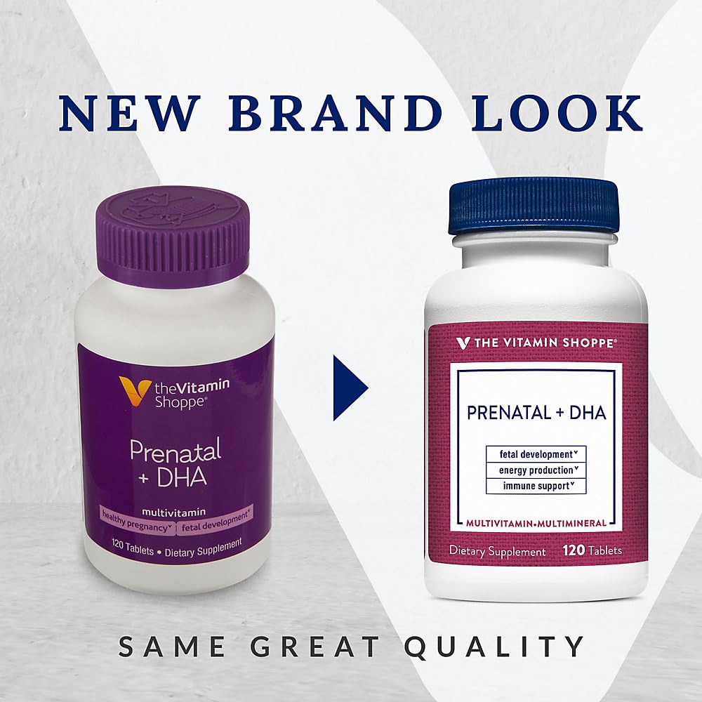 The Vitamin Shoppe Prenatal + DHA Multivitamin, Supports A Healthy Pregnancy & Fetal Development (120 Tablets)