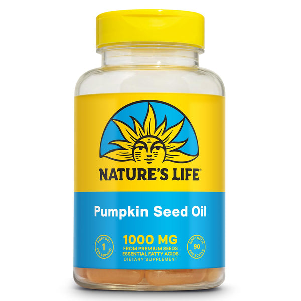 Nature's Life Pumpkin Seed Oil Supplement - Source of Omega 3 6 Essential Fatty Acids and Antioxidants - Cold Pressed from Organic Pumpkin Seeds - Vegan, 60-Day Guarantee, 90 Servings, 90 Softgels