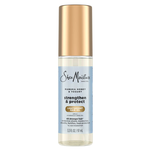 SheaMoisture Strengthen & Protect Hair Oil Manuka Honey & Yogurt Reduces Heat Damage and Protects Hair with an Amla Oil and Manuka Honey Infused Lightweight Formula 3.3fl oz