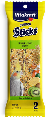 Thumbnail for Vitakraft Crunch Sticks Kiwi & Lemon Flavor Bird Treat for Cockatiels (2 Sticks), 3.5 oz