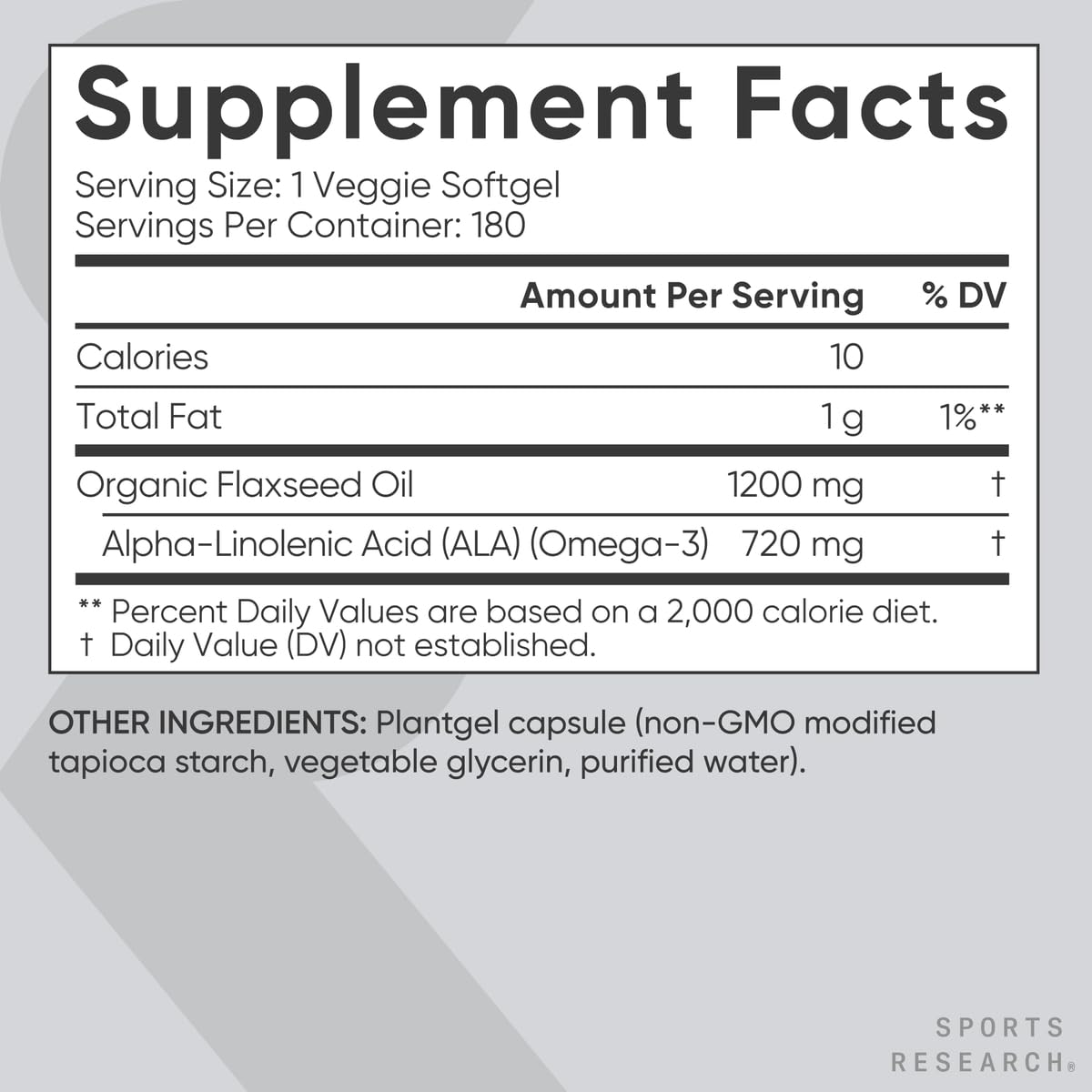 Sports Research® Vegan Flaxseed Oil (1200mg) Herbal Supplement with Plant-Based ALA Omega 3 - Vegan Certified & Non-GMO Verified - Gluten, Soy & Carrageenan Free (180 Veggie Softgels)