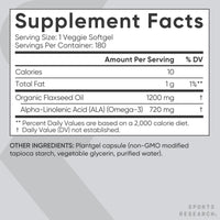Thumbnail for Sports Research® Vegan Flaxseed Oil (1200mg) Herbal Supplement with Plant-Based ALA Omega 3 - Vegan Certified & Non-GMO Verified - Gluten, Soy & Carrageenan Free (180 Veggie Softgels)