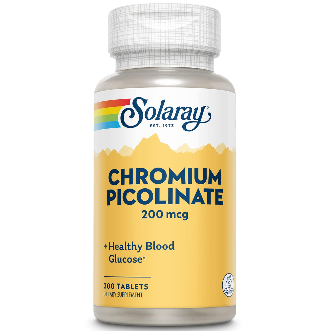 SOLARAY Chromium Picolinate 200 mcg Supplement - Metabolism Support for Men & Women, 200mcg per Serving, Blood Glucose Support - 200 Tablet Count
