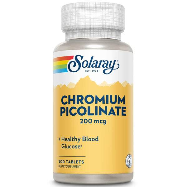 SOLARAY Chromium Picolinate 200 mcg Supplement - Metabolism Support for Men & Women, 200mcg per Serving, Blood Glucose Support - 200 Tablet Count