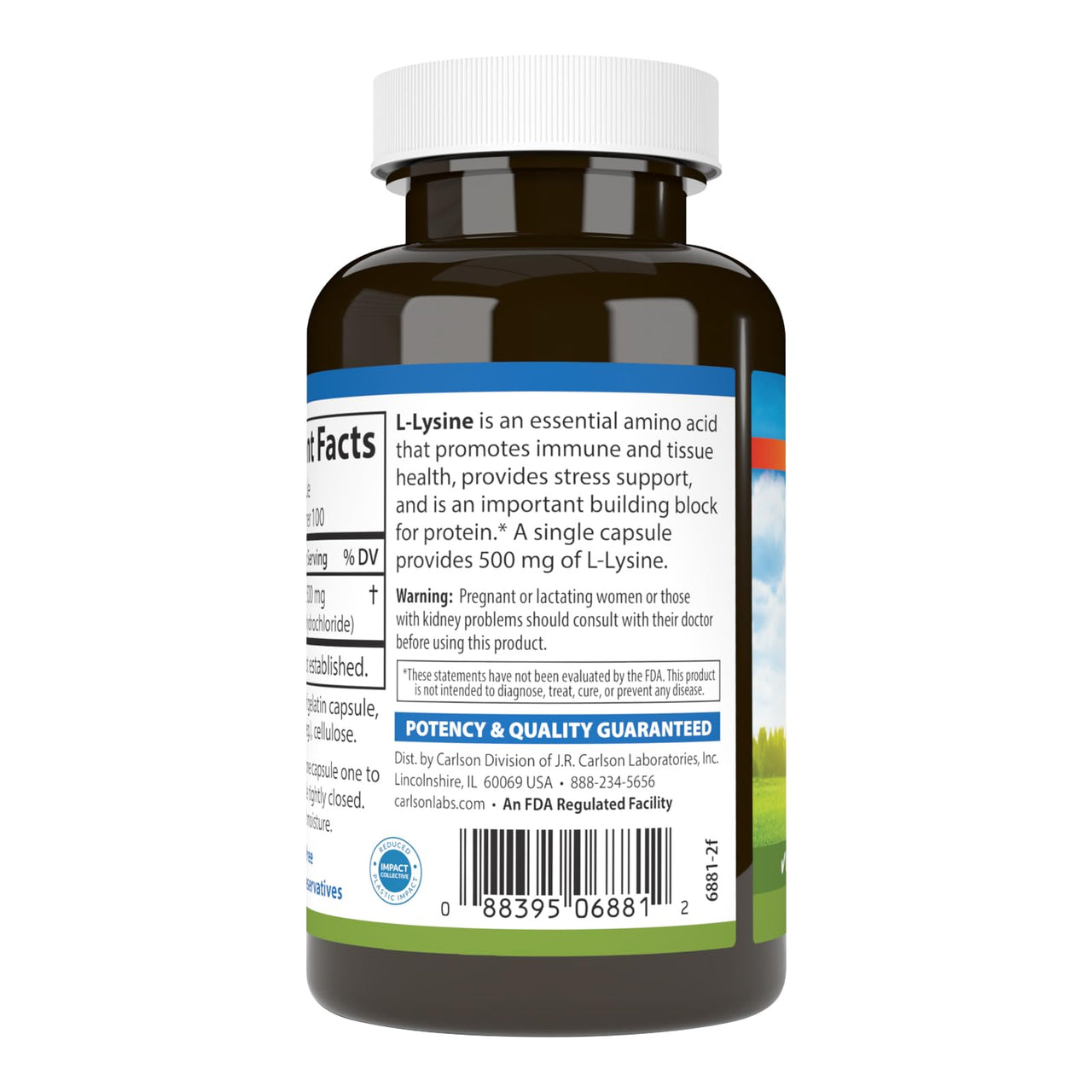 Carlson Labs L-Lysine, 500mg, 100 Capsules