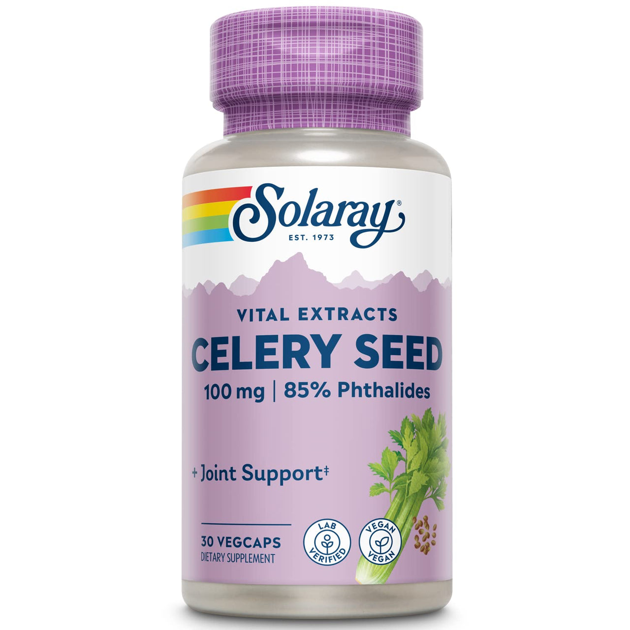SOLARAY Celery Seed Extract Capsules - Overall Health Support for Men & Women, 100 mg, 85% Phthalides, Non-GMO, Vegan - 30 Count VegCaps