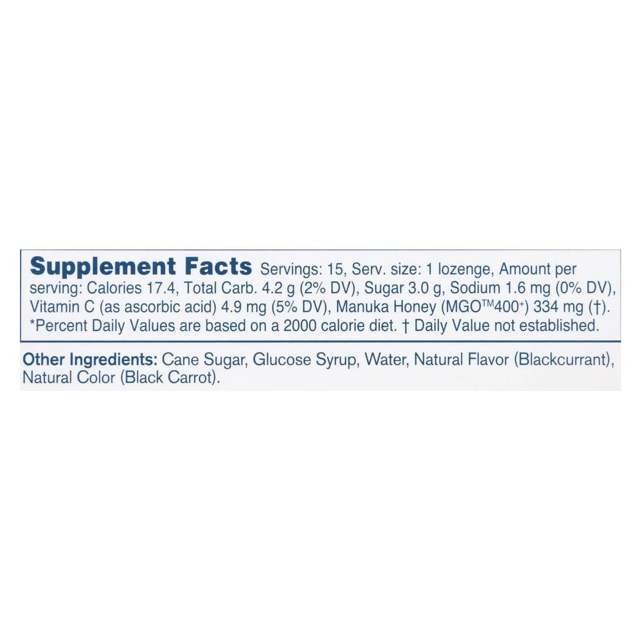 Manuka Health Manuka Honey Lozenges – 15 Blackcurrant Flavored Lozenges – Natural Throat Lozenges Infused with Raw Manuka Honey and Vitamin C for Immune Support