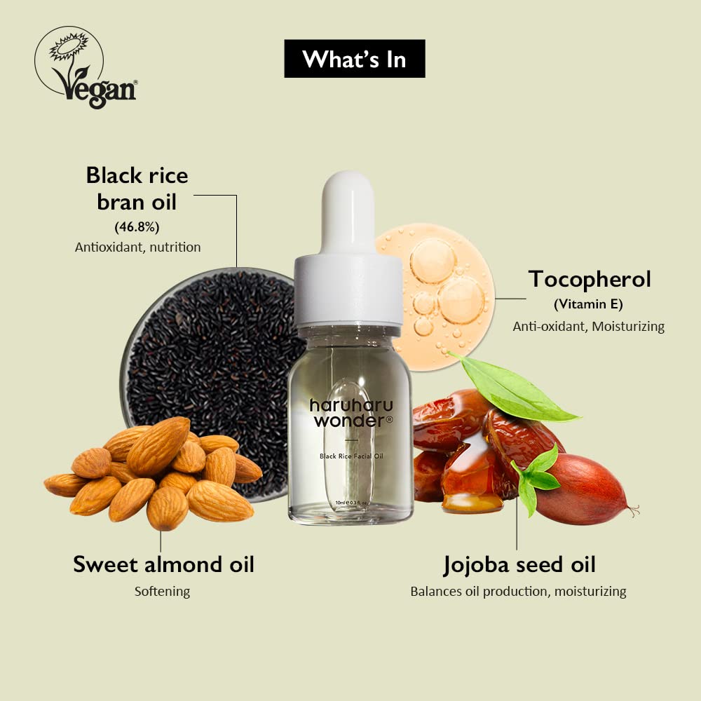 HARUHARU Wonder Black Rice Facial Oil (10ml) | Vegan, Crurelty Free, EWG-Green…