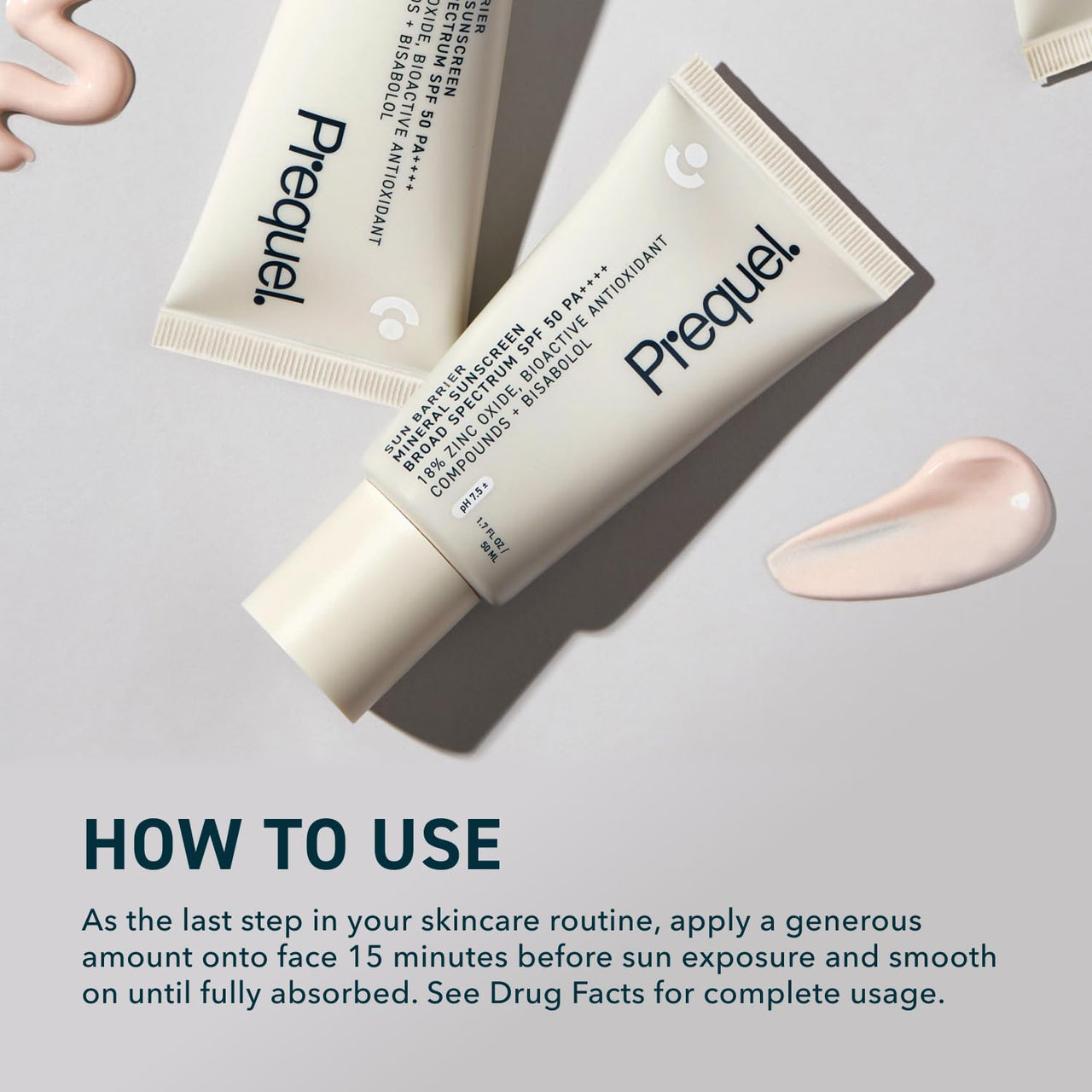 Prequel Skin Sun Barrier Mineral Sunscreen SPF 50. PA++++ Broad Spectrum & Multi-Quench Plumping Hydration Serum