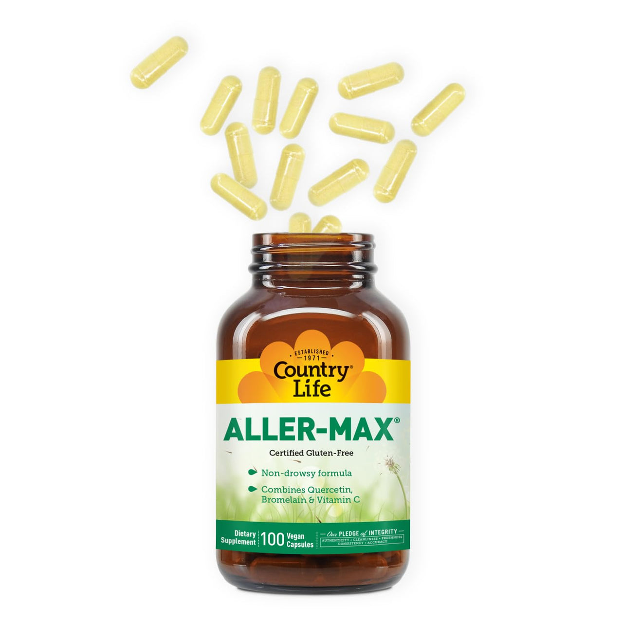Country Life Aller-Max - Quercetin Supplements with Bromelain - Immune Support with Vitamin C, Zinc, and Botanical Blend - Certified Gluten-Free, Vegan (100 Count (Pack of 1))