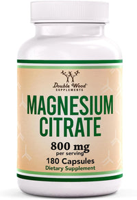 Thumbnail for Magnesium Citrate 800mg, 180 Capsules, Digestion & Constipation Support, Vegan Safe, Non-GMO, Double Wood Supplements