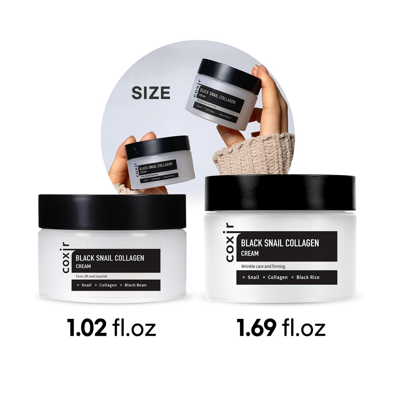 coxir BLACK SNAIL COLLAGEN CREAM l Snail Mucin, Collagen, Black Rice, Peptide l Moisturizing, Firming, Skin Barrier l Korean Skin Care, Moisturizer [50ml/1.69 fl.oz]